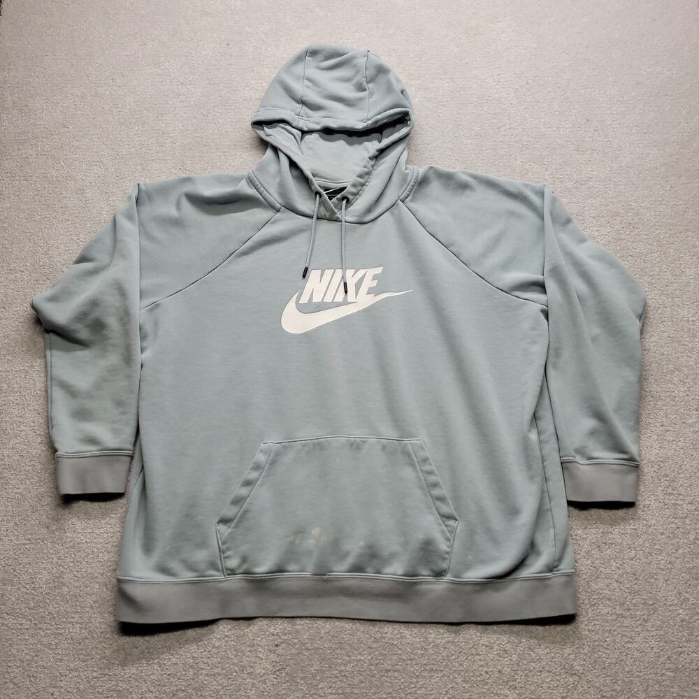 Nike Mens XXL Pullover Hoodie Light Gray Blue Big Logo Swoosh Sweatshirt